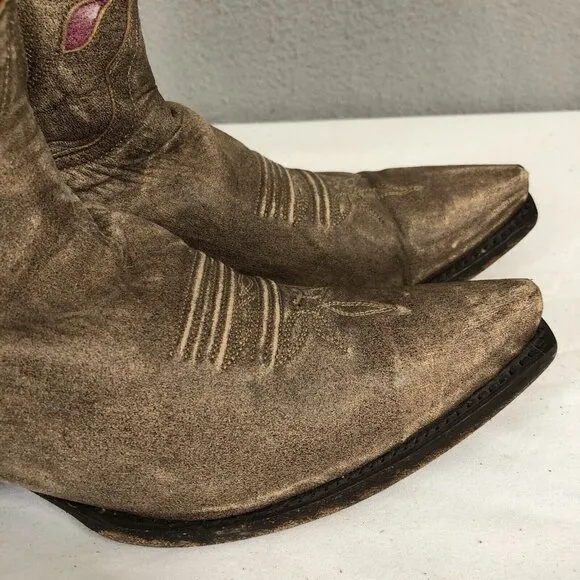 Dan Post Western Boots Womens 9 Brown Stars &amp; Moon Inlay Distressed Snip Toe