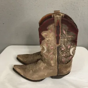 Dan Post Western Boots Womens 9 Brown Stars &amp; Moon Inlay Distressed Snip Toe