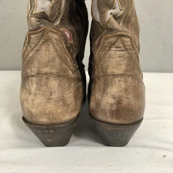 Dan Post Western Boots Womens 9 Brown Stars &amp; Moon Inlay Distressed Snip Toe