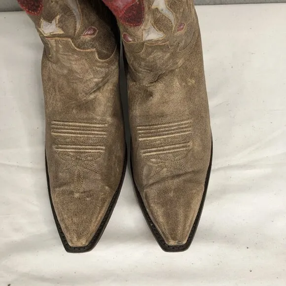 Dan Post Western Boots Womens 9 Brown Stars &amp; Moon Inlay Distressed Snip Toe