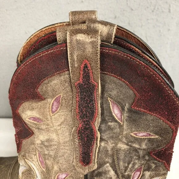 Dan Post Western Boots Womens 9 Brown Stars &amp; Moon Inlay Distressed Snip Toe