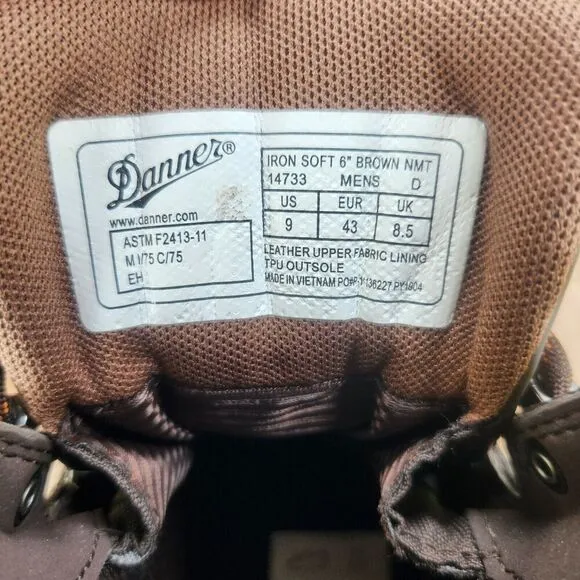 Danner IronSoft 14733 Mens 9 D Brown Leather 6&quot; Waterproof Safety Toe Work Boots