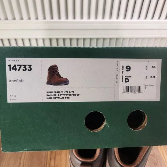 Danner IronSoft 14733 Mens 9 D Brown Leather 6&quot; Waterproof Safety Toe Work Boots