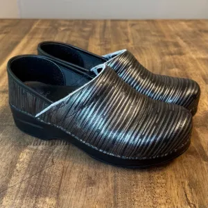 Dansko Women's Professional Leather Clog Slip-On Shoe Metallic Silver Stripe 39