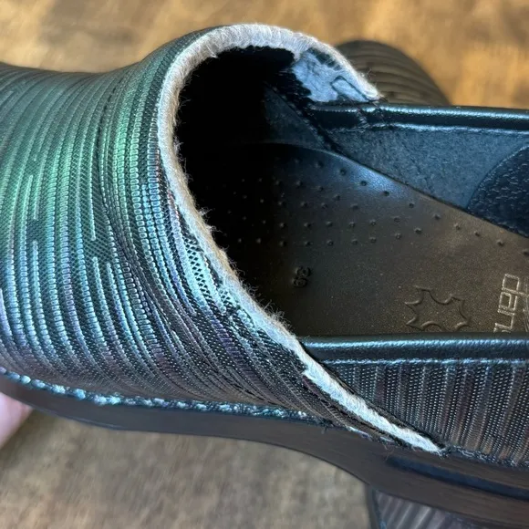 Dansko Women's Professional Leather Clog Slip-On Shoe Metallic Silver Stripe 39