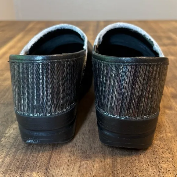 Dansko Women's Professional Leather Clog Slip-On Shoe Metallic Silver Stripe 39