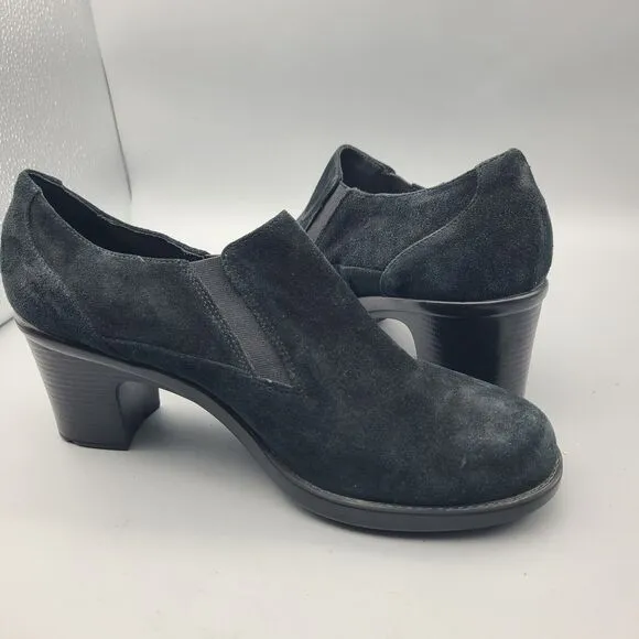 Dansko Women's Shoes Ankle Booties Sz 40 9.5-10 Black Siede Slip-on Pump Heel