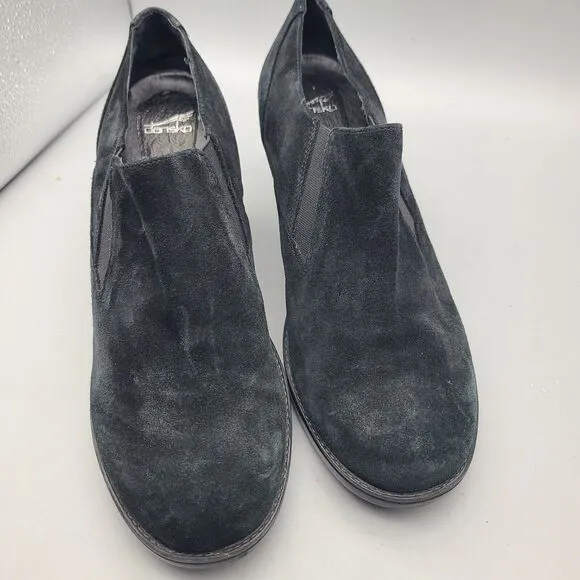 Dansko Women's Shoes Ankle Booties Sz 40 9.5-10 Black Siede Slip-on Pump Heel