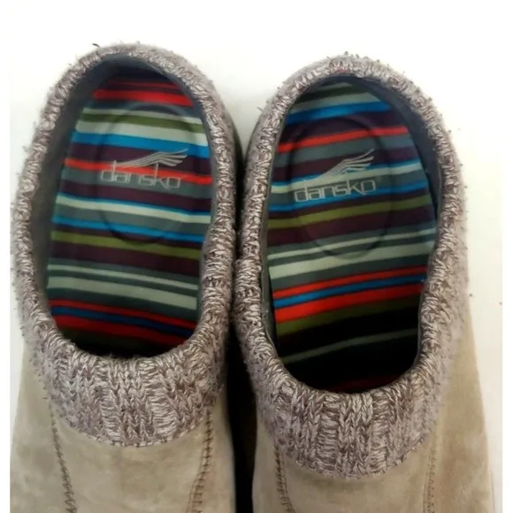 Dansko Womens Shoes Sz 36 Gray Slip On Clogs Leather Wool Cuff Comfort Warm