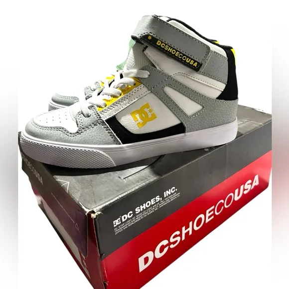 DC Kids High-Top Sneakers - Gray, White, and Yellow