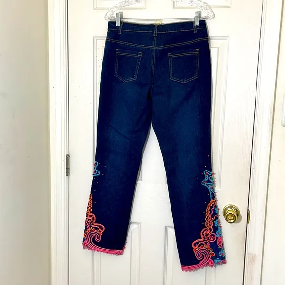 Diane Gilman Blue Embroidered With Beads Jeans Size 8 Petite