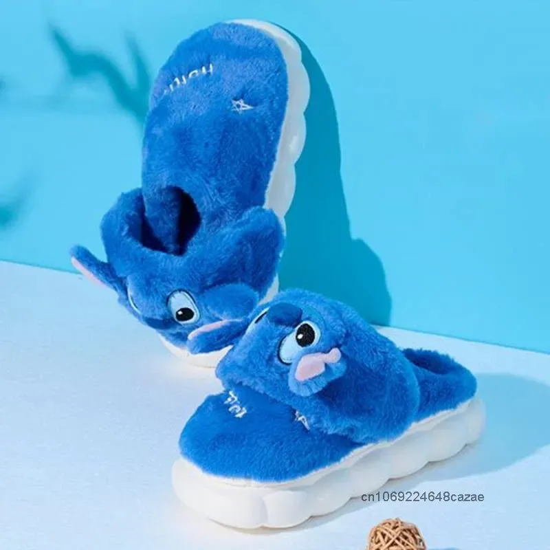 Disney Strawberry Bear Stitch Cute Plush Toy Slippers Women Autumn Winter New Warm Home Shoes Fashion Anti Slip Cotton Slippers