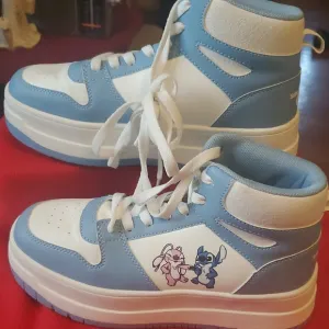 Disney's Stitch and Angel Powdrer Blue and White High-Top Sneakers