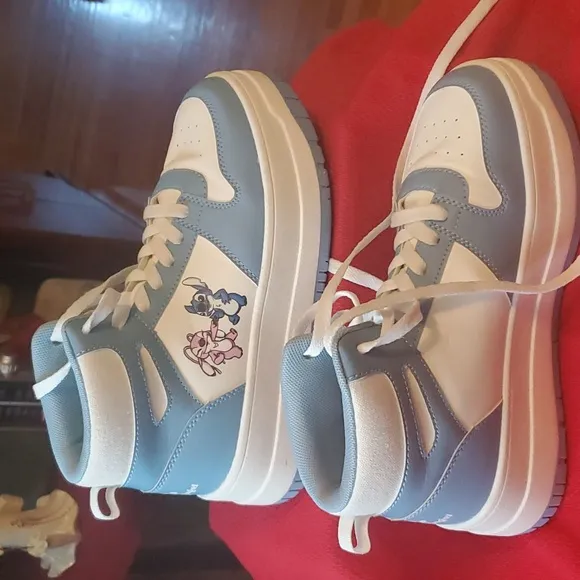 Disney's Stitch and Angel Powdrer Blue and White High-Top Sneakers