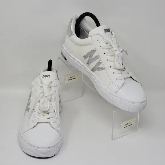DKNY Abeni Lace Up Sneakers Low-top Platform White/silver  Women Size Multi New