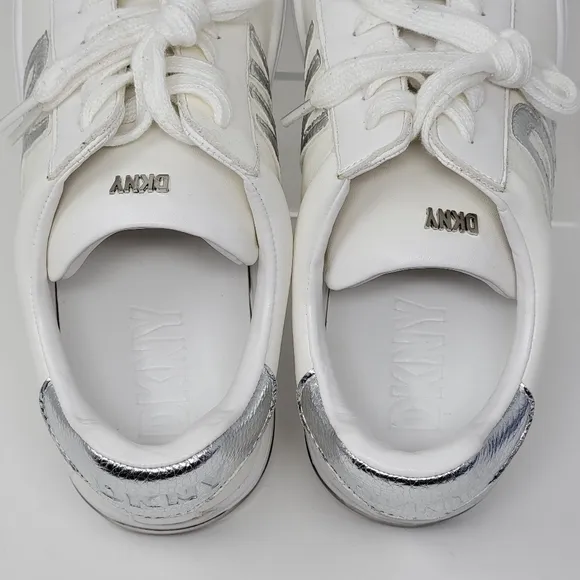 DKNY Abeni Lace Up Sneakers Low-top Platform White/silver  Women Size Multi New