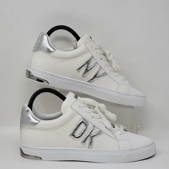 DKNY Abeni Lace Up Sneakers Low-top Platform White/silver  Women Size Multi New