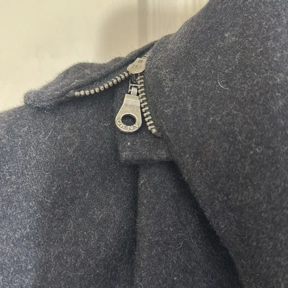DKNY Charcoal Gray Long Coat With Removable Hood Size 12