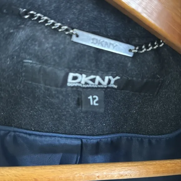 DKNY Charcoal Gray Long Coat With Removable Hood Size 12