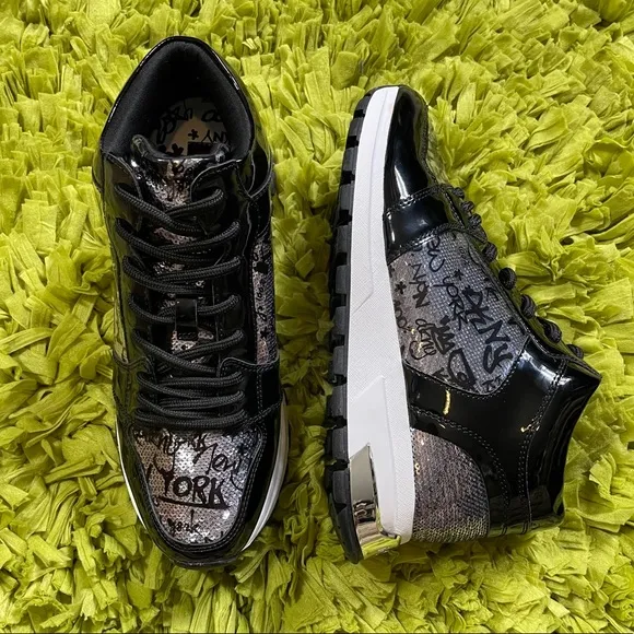 DKNY Graffiti High Top Patent Leather Sneakers