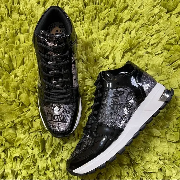 DKNY Graffiti High Top Patent Leather Sneakers