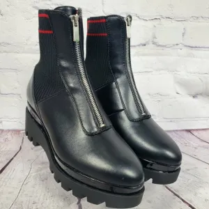 DKNY Women's Size 9 Black Jimmie Pointed Toe Faux Leather Knit Ankle Boots