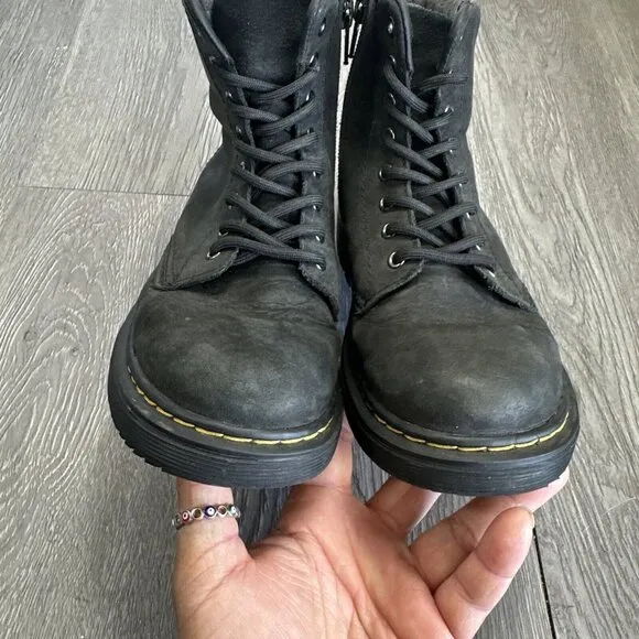 Doc Martens Black Boots Kids Size 2 Leather Lace Up Junior 1460 J Shoes Docs