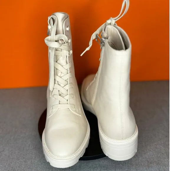 Dolce Vita Clear | Ivory Leather Lottie Lug Boots Lace Up Combat SIZE 8.5