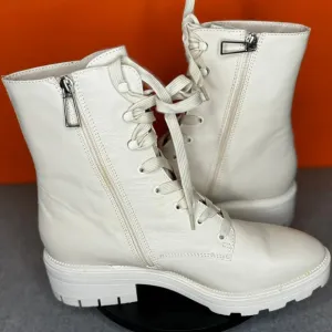 Dolce Vita Clear | Ivory Leather Lottie Lug Boots Lace Up Combat SIZE 8.5