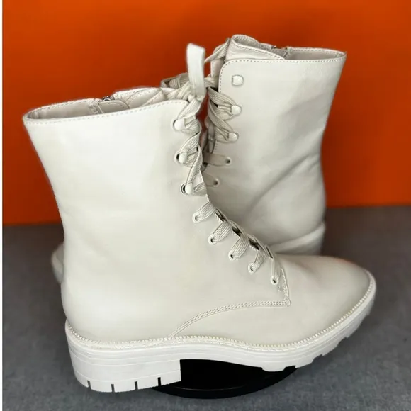 Dolce Vita Clear | Ivory Leather Lottie Lug Boots Lace Up Combat SIZE 8.5