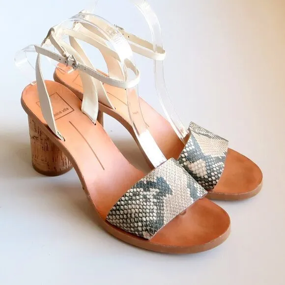 Dolce Vita Jali Snakeskin &amp; White Round Cork Heels /  Sandals / Summer Shoes S