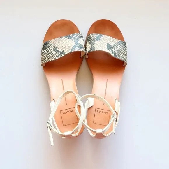 Dolce Vita Jali Snakeskin &amp; White Round Cork Heels /  Sandals / Summer Shoes S