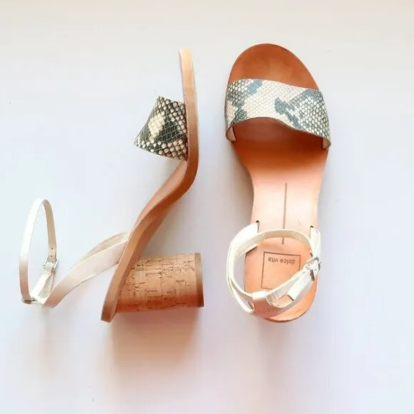 Dolce Vita Jali Snakeskin &amp; White Round Cork Heels /  Sandals / Summer Shoes S