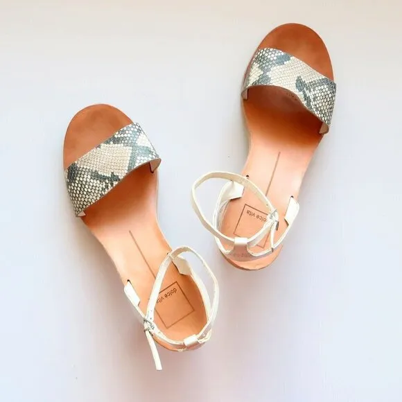 Dolce Vita Jali Snakeskin &amp; White Round Cork Heels /  Sandals / Summer Shoes S
