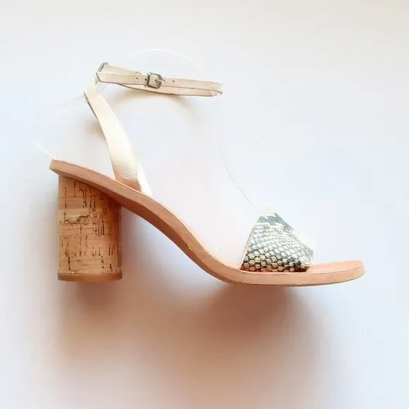 Dolce Vita Jali Snakeskin &amp; White Round Cork Heels /  Sandals / Summer Shoes S