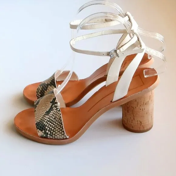 Dolce Vita Jali Snakeskin &amp; White Round Cork Heels /  Sandals / Summer Shoes S