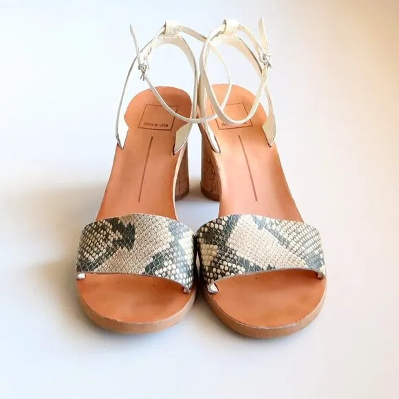 Dolce Vita Jali Snakeskin &amp; White Round Cork Heels /  Sandals / Summer Shoes S