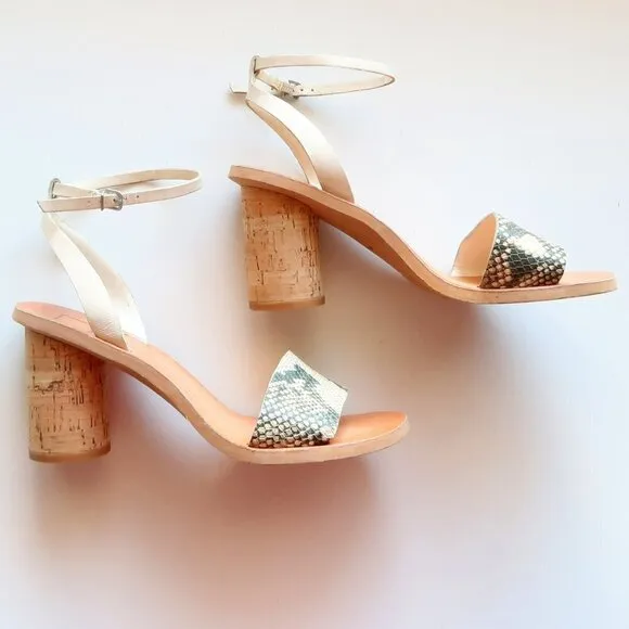 Dolce Vita Jali Snakeskin &amp; White Round Cork Heels /  Sandals / Summer Shoes S