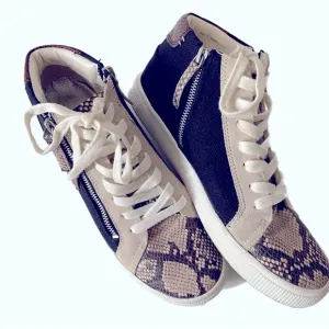 Dolce Vita Mid Top Multicolor, Snakeskin Print Zipper Detail Sneakers