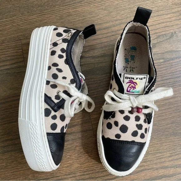Dolfie Platform Sneakers Handmade Leather Dalmatian print EU 38
