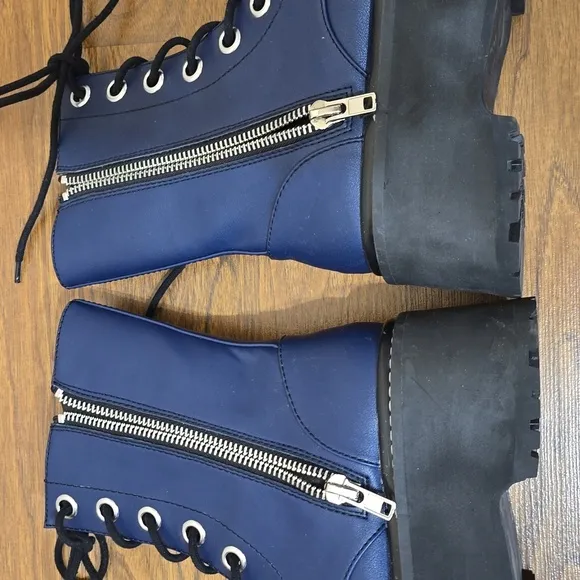 DOLLS KILL dELiA*s LOST IN THE CROWD COMBAT BOOTS PLATFORM ZIP BLUE