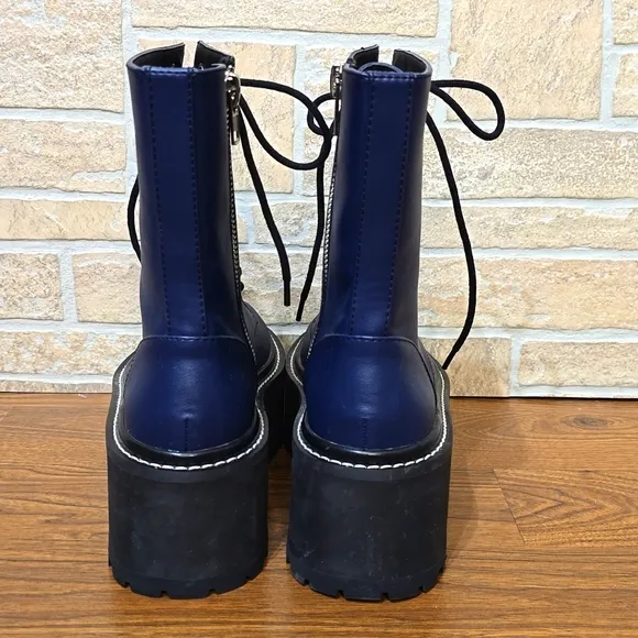 DOLLS KILL dELiA*s LOST IN THE CROWD COMBAT BOOTS PLATFORM ZIP BLUE
