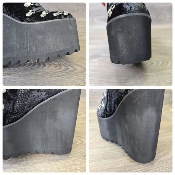 Dolls Kill Widow Velvet Traitor Boots Women's‎ Sz 9 Black Goth Grunge Baddie