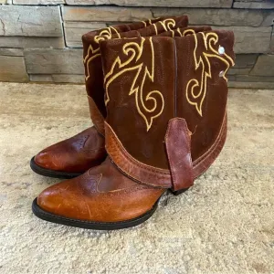 Double H Sonora Folded Over Shaft Embroidered Heeled Western Ankle Boots Cowboy