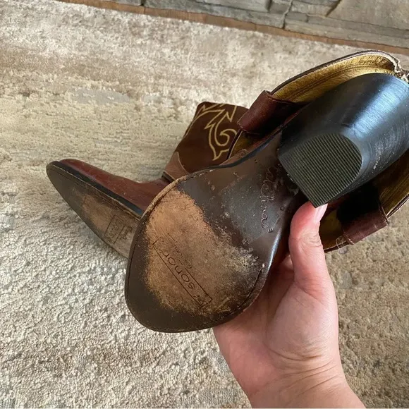 Double H Sonora Folded Over Shaft Embroidered Heeled Western Ankle Boots Cowboy