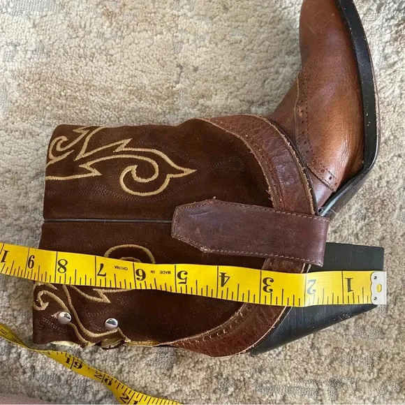Double H Sonora Folded Over Shaft Embroidered Heeled Western Ankle Boots Cowboy