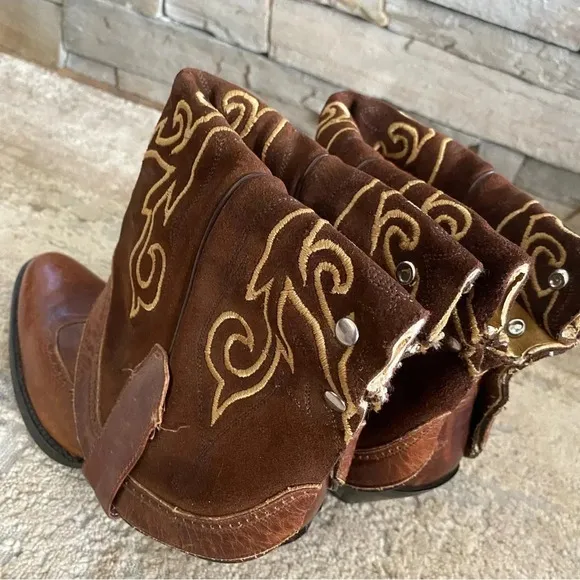 Double H Sonora Folded Over Shaft Embroidered Heeled Western Ankle Boots Cowboy