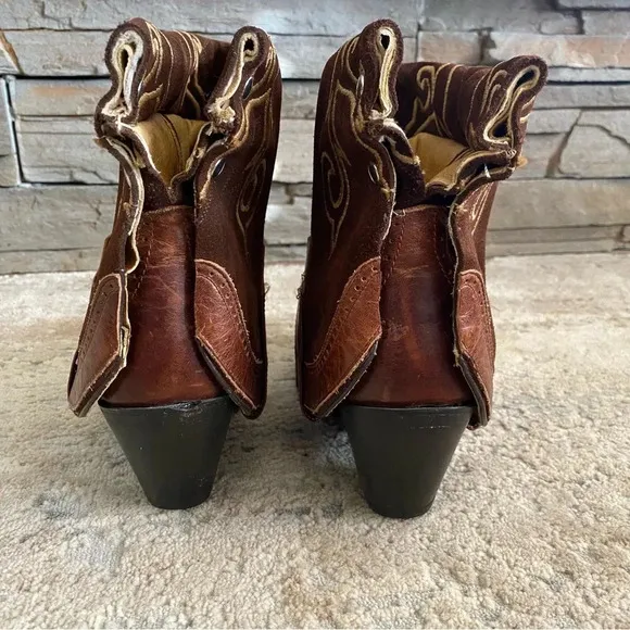 Double H Sonora Folded Over Shaft Embroidered Heeled Western Ankle Boots Cowboy