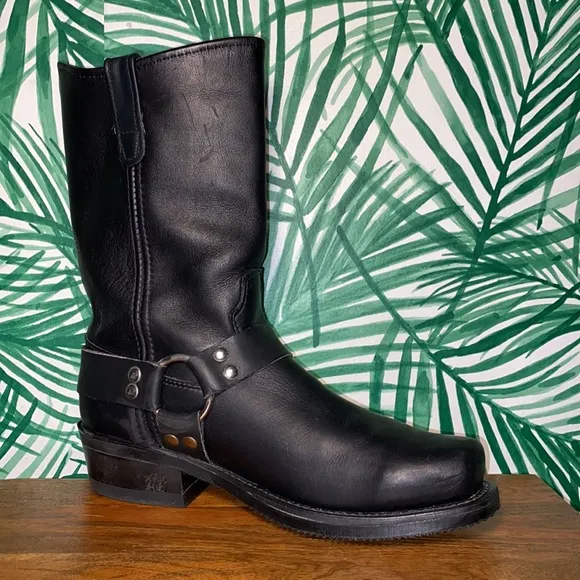 Double-H Vintage Black Leather Square Toe Harness Boots Men’s 9 D