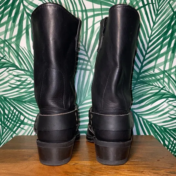 Double-H Vintage Black Leather Square Toe Harness Boots Men’s 9 D